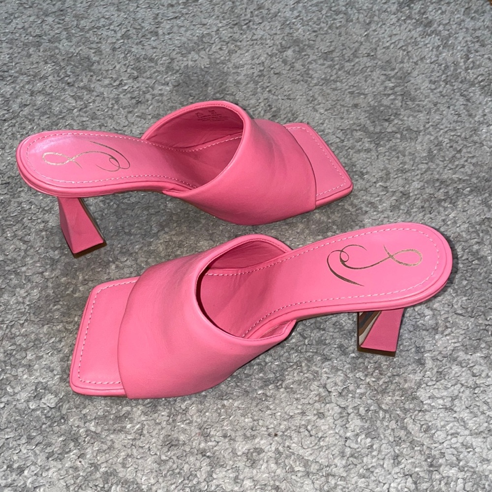 Sam Edelman Carmen Flared Heel Pink Leather Mules